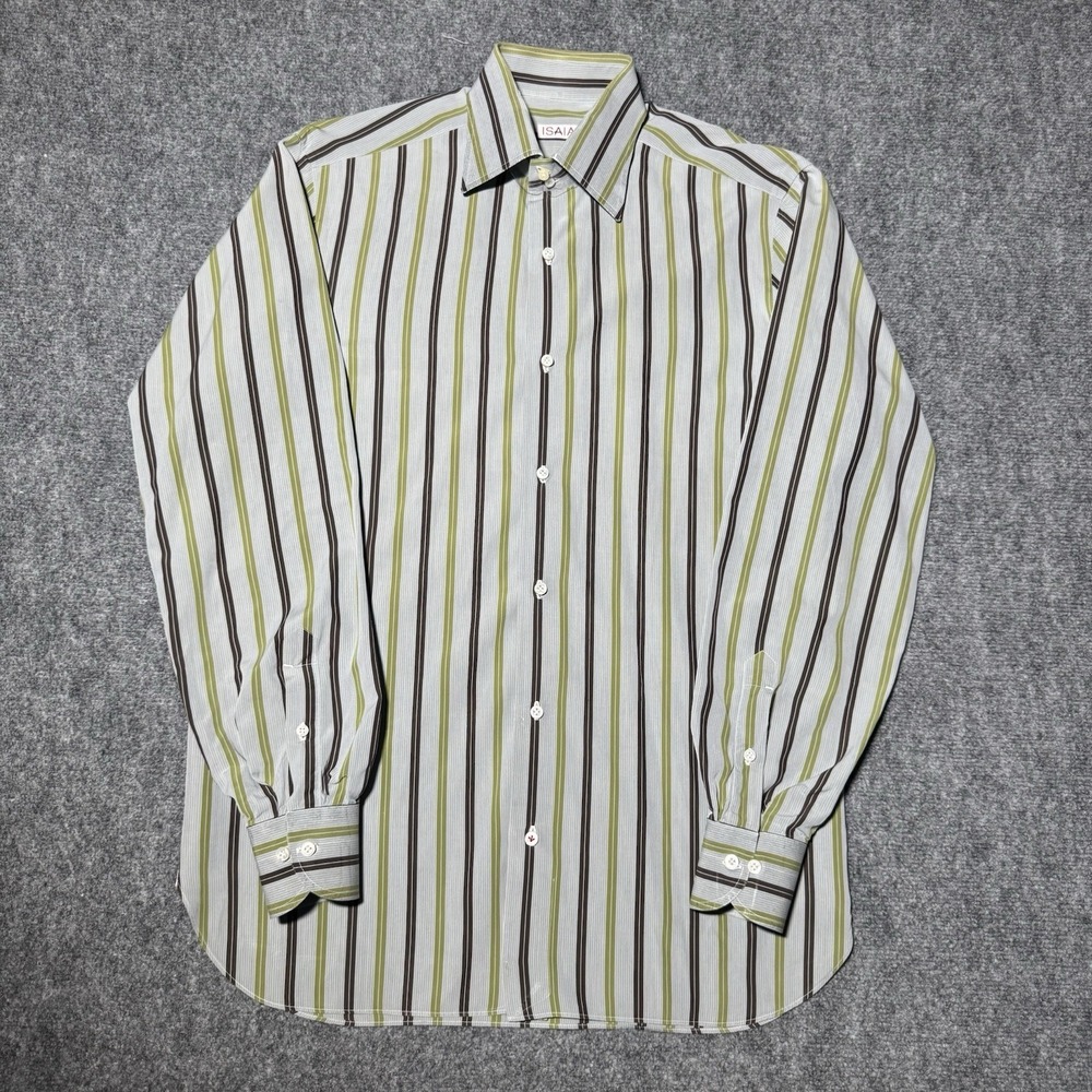 Isaia Napoli Shirt Mens 15.5 / 39 Striped Cotton Long Sleeve Button Up Italy
